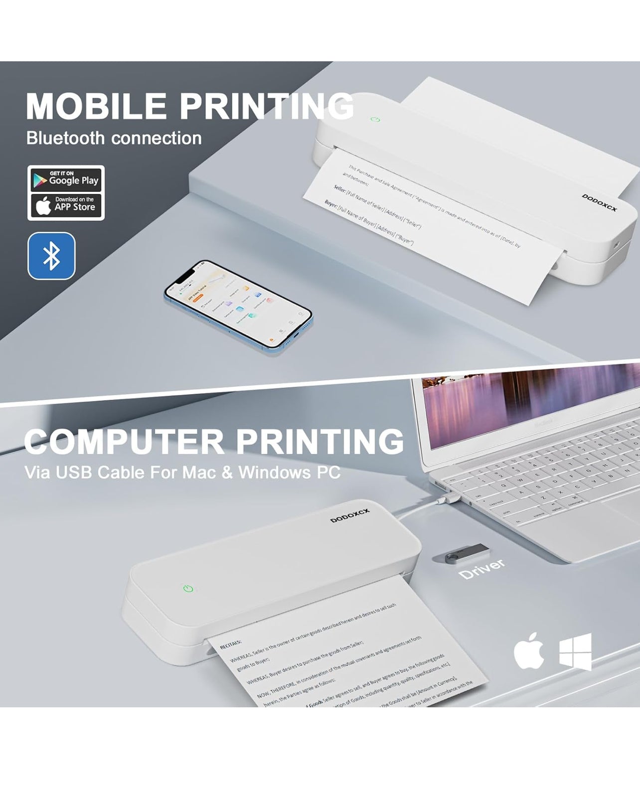 Portable Printers Wireless for Travel,Portable-Thermal-Wireless-Bluetooth-Inkless-Printer,Support 8.5" X 11" US Letter&Legal A4&A5 Thermal Paper,Compatible with Android,iOS Phone&Laptop for Car Home