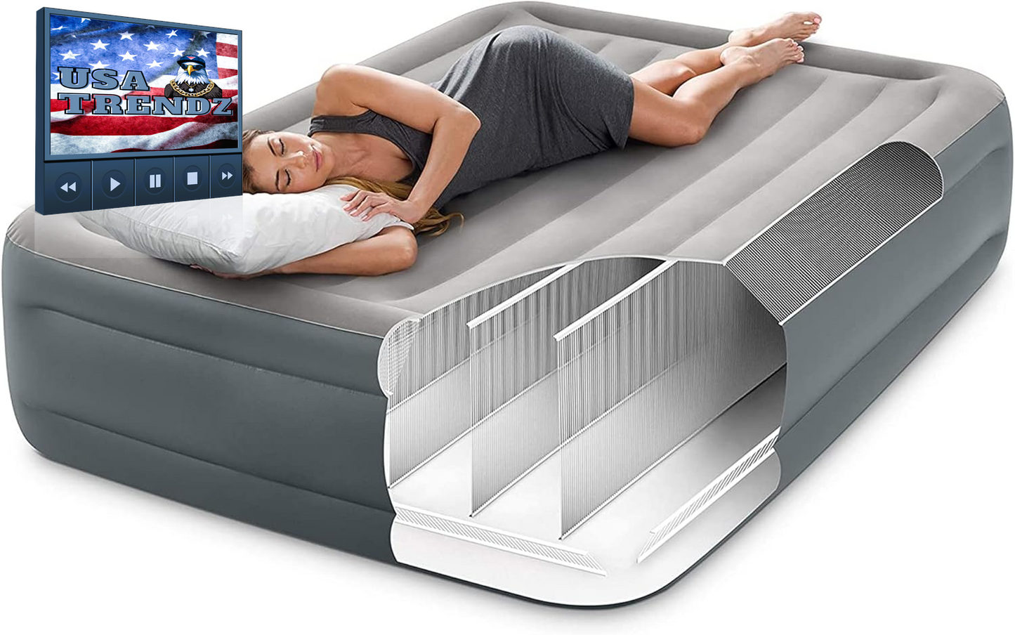 Experience Ultimate Comfort with the 64125ED Dura-Beam Essential Rest Queen Air Mattress – Built-In Electric Pump & 600Lb Capacity for Indoor & Outdoor Adventure
