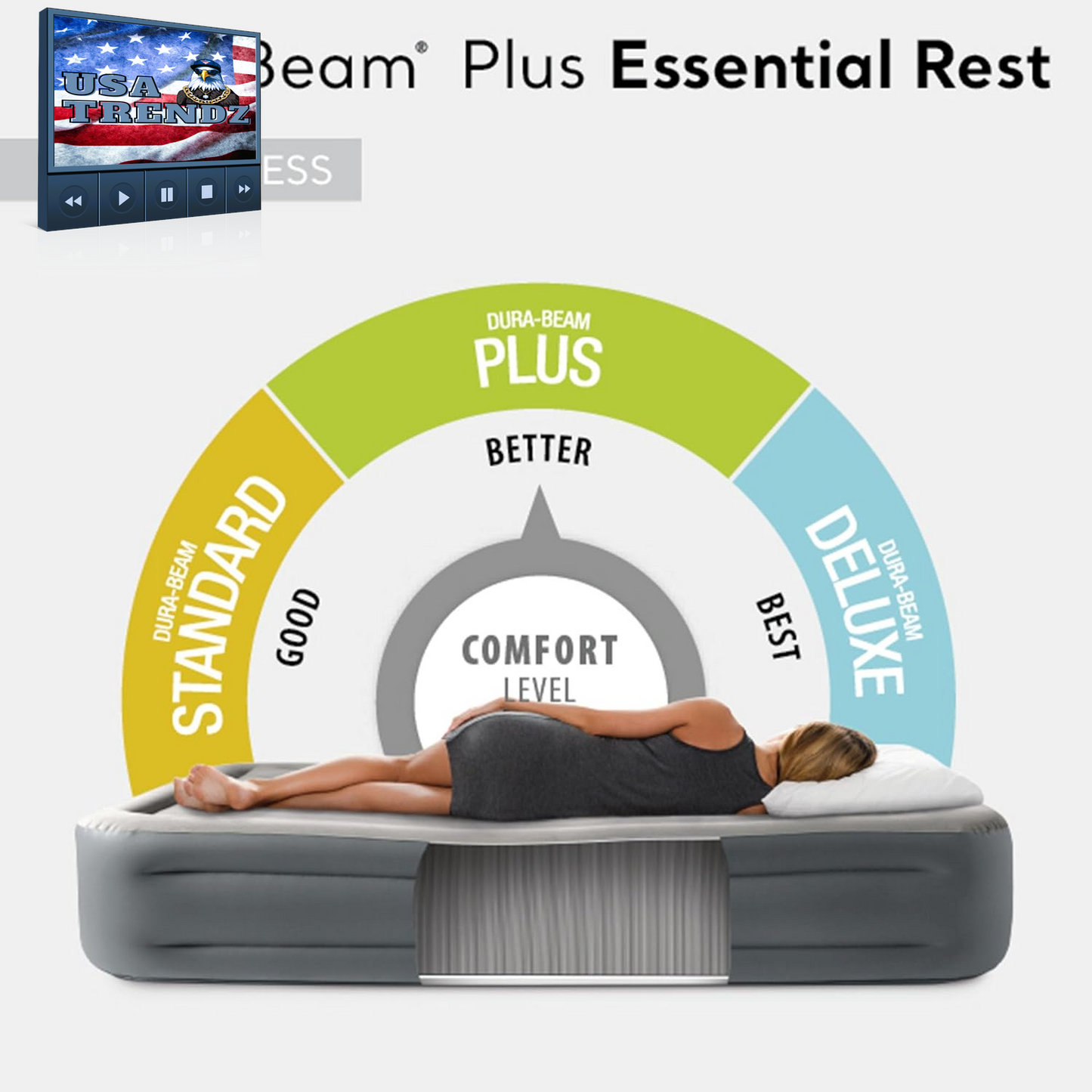 Experience Ultimate Comfort with the 64125ED Dura-Beam Essential Rest Queen Air Mattress – Built-In Electric Pump & 600Lb Capacity for Indoor & Outdoor Adventure