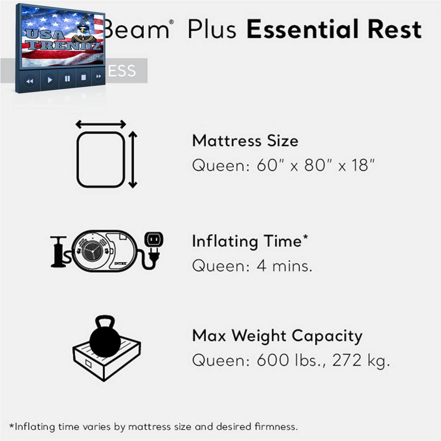 Experience Ultimate Comfort with the 64125ED Dura-Beam Essential Rest Queen Air Mattress – Built-In Electric Pump & 600Lb Capacity for Indoor & Outdoor Adventure