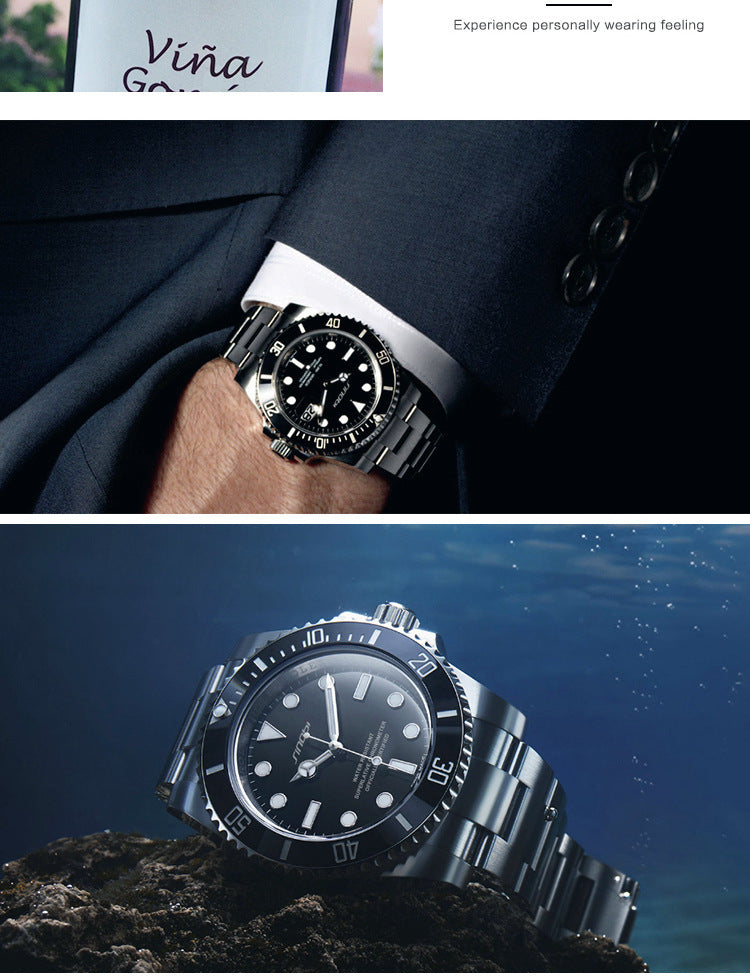 Sinobi Model Diver Watch – Submariner Homage, 43.5 mm Stainless Steel Quartz