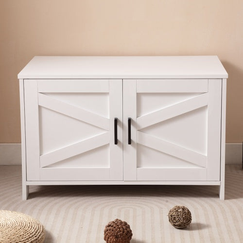 Hidden Litter Box Furniture With Barn Door, Wooden Cat Washroom Furniture, Cat House, End Table, Fit Most Of Litter Box