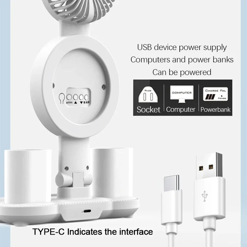 Rechargeable LED Table Lamp with Fan, Clock Display, and Adjustable Reading Light for Study and Night Use