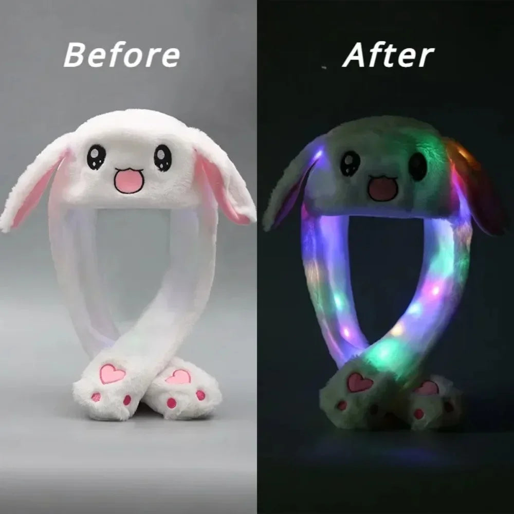 Cartoon Glowing Hat Cute Popular Cartoon Character, Plush Bunny Hat Cute Pet Bunny Ears Will Move Headband Universal Gift New