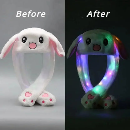 Cartoon Glowing Hat Cute Popular Cartoon Character, Plush Bunny Hat Cute Pet Bunny Ears Will Move Headband Universal Gift New