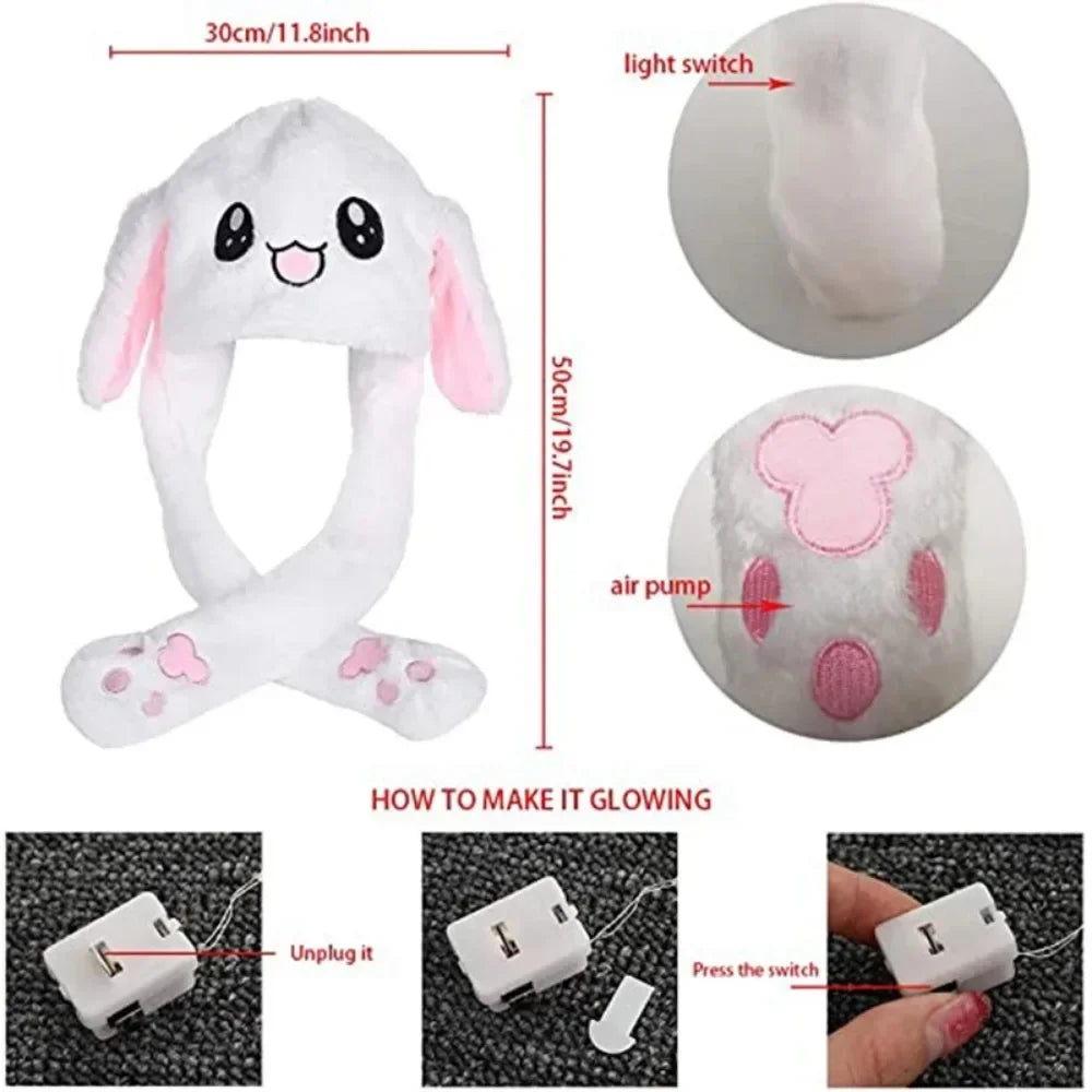 Cartoon Glowing Hat Cute Popular Cartoon Character, Plush Bunny Hat Cute Pet Bunny Ears Will Move Headband Universal Gift New