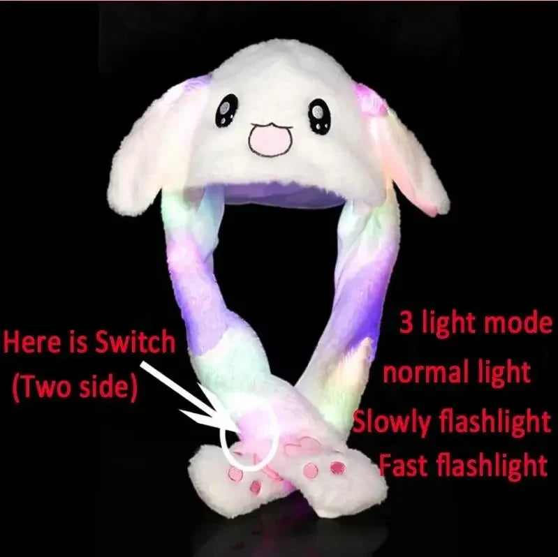 Cartoon Glowing Hat Cute Popular Cartoon Character, Plush Bunny Hat Cute Pet Bunny Ears Will Move Headband Universal Gift New