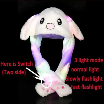 Cartoon Glowing Hat Cute Popular Cartoon Character, Plush Bunny Hat Cute Pet Bunny Ears Will Move Headband Universal Gift New