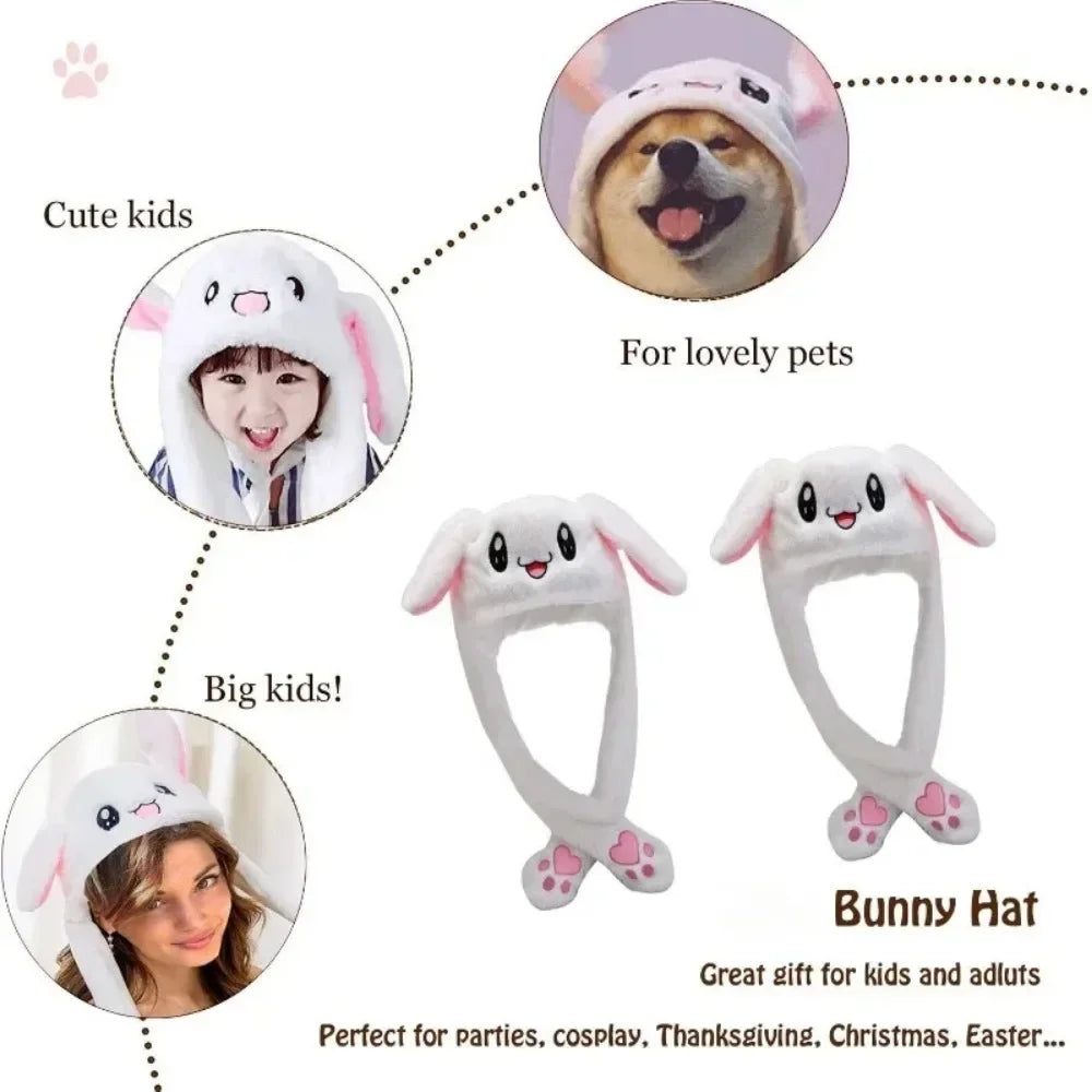 Cartoon Glowing Hat Cute Popular Cartoon Character, Plush Bunny Hat Cute Pet Bunny Ears Will Move Headband Universal Gift New